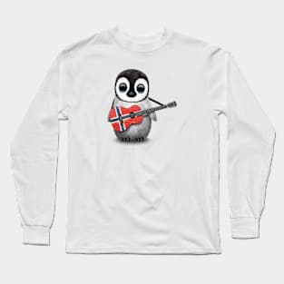 Baby Penguin Playing Norwegian Flag Guitar Long Sleeve T-Shirt